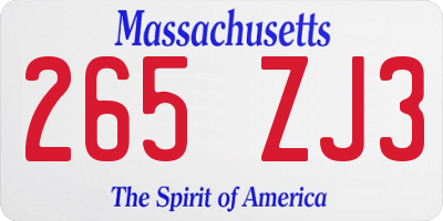 MA license plate 265ZJ3