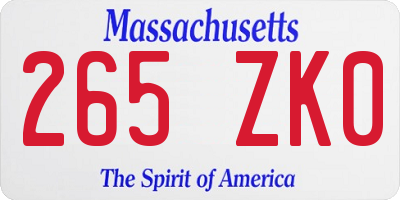 MA license plate 265ZK0