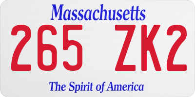 MA license plate 265ZK2