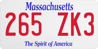 MA license plate 265ZK3