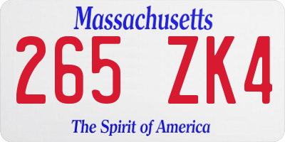 MA license plate 265ZK4