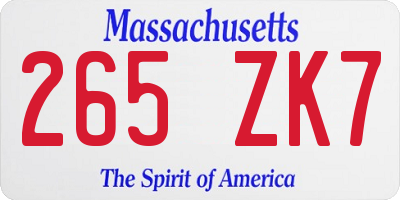 MA license plate 265ZK7