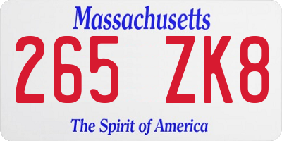 MA license plate 265ZK8