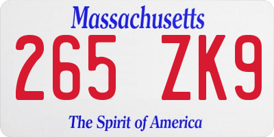 MA license plate 265ZK9