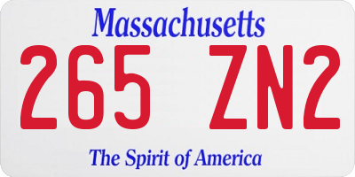 MA license plate 265ZN2