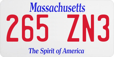 MA license plate 265ZN3