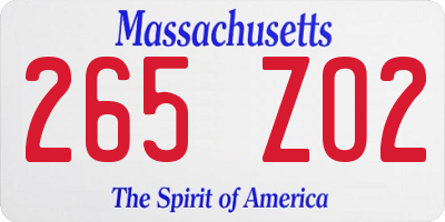 MA license plate 265ZO2