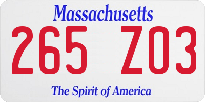 MA license plate 265ZO3
