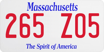MA license plate 265ZO5
