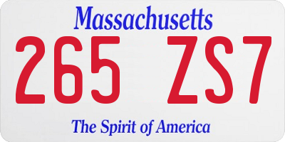 MA license plate 265ZS7