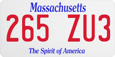 MA license plate 265ZU3