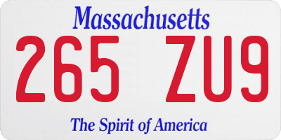 MA license plate 265ZU9