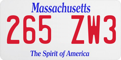 MA license plate 265ZW3