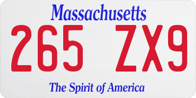 MA license plate 265ZX9