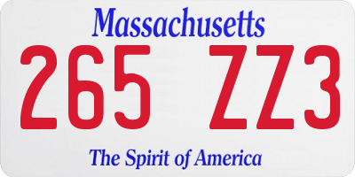 MA license plate 265ZZ3