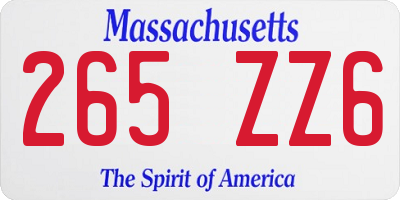 MA license plate 265ZZ6