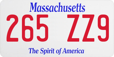 MA license plate 265ZZ9