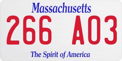 MA license plate 266AO3