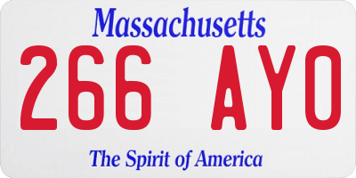 MA license plate 266AY0