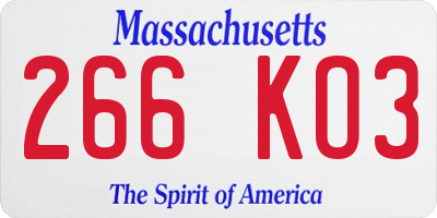 MA license plate 266KO3