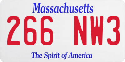 MA license plate 266NW3