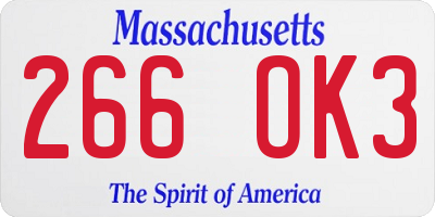 MA license plate 266OK3