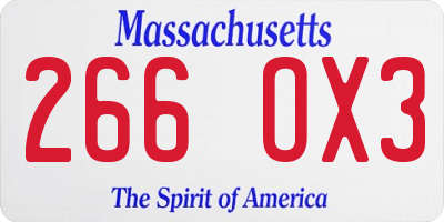 MA license plate 266OX3