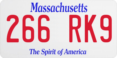 MA license plate 266RK9