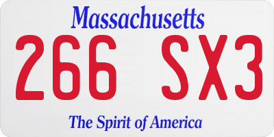 MA license plate 266SX3