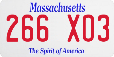 MA license plate 266XO3