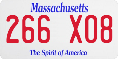 MA license plate 266XO8