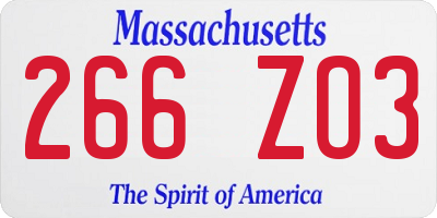 MA license plate 266ZO3