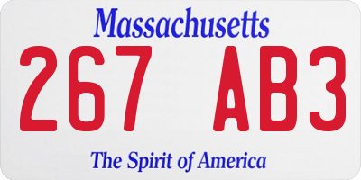 MA license plate 267AB3