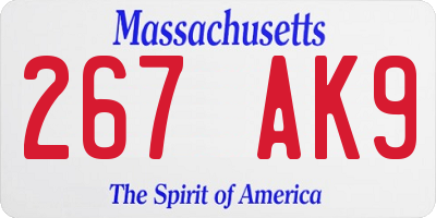 MA license plate 267AK9