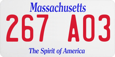 MA license plate 267AO3