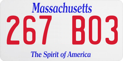 MA license plate 267BO3