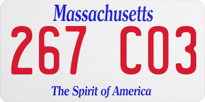MA license plate 267CO3