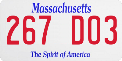 MA license plate 267DO3