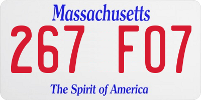 MA license plate 267FO7