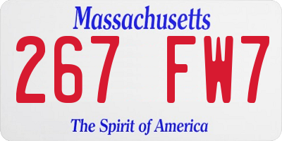 MA license plate 267FW7