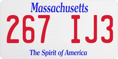 MA license plate 267IJ3