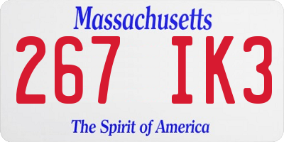 MA license plate 267IK3