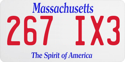 MA license plate 267IX3
