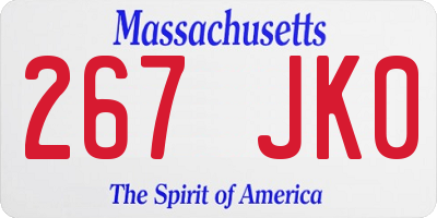 MA license plate 267JK0