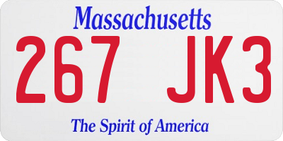 MA license plate 267JK3