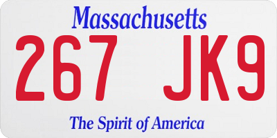 MA license plate 267JK9