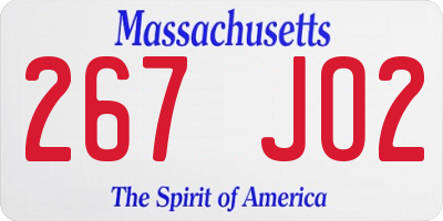 MA license plate 267JO2
