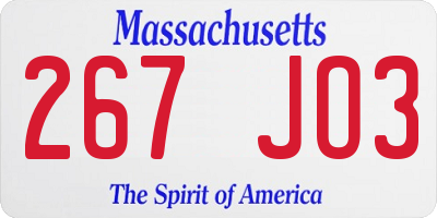 MA license plate 267JO3