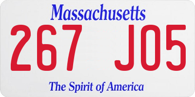 MA license plate 267JO5