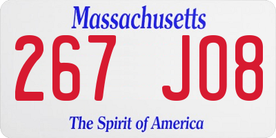 MA license plate 267JO8